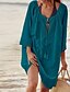 preiswerte Cover-Ups-Damen Sommerkleid Cover-Up Midikleid mit Schnürung UV Schutz Outdoorbekleidung Festtage Urlaub Urlaub Hawaiianisch U-Ausschnitt 3/4 Ärmel Regular Fit Hellblau Schwarz Weiß Farbe Einheitsgröße Größe