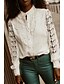 cheap Tops &amp; Blouses-Women&#039;s Plain Daily Weekend Long Sleeve Blouse Shirt Standing Collar Cut Out Lace Button Casual Tops White S