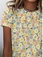 cheap T-Shirts-Women&#039;s T shirt Tee Yellow Floral Plants Casual Daily Short Sleeve Round Neck Basic Regular Floral S