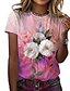 billige T-shirts-Dame T skjorte Blomstret Avslappet Ferie Helg Blomster Tema Maling Kortermet T skjorte Rund hals Trykt mønster Grunnleggende Grønn Blå Lilla S / 3D-utskrift
