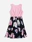cheap Family Look Sets-Mommy and Me Valentines Dresses Causal Floral Letter Print Pink Knee-length Sleeveless Daily Matching Outfits / Summer / Sweet