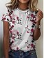 billige T-shirts-Dame T skjorte Blomstret Blå Grønn Rose Rosa Lapper Trykt mønster Kortermet Avslappet Daglig Grunnleggende Rund hals Normal