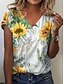 baratos T-shirts-Mulheres Floral Plantas Spot de Luz Multi-Colorida Casual Diário Tema Flores Manga Curta Camiseta Decote V Básico Blusas Branco S / Impressão 3D