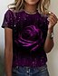 cheap Best Selling Women&#039;s Tops-Women&#039;s 3D Rose Casual Holiday Valentine&#039;s Day Floral 3D Printed Valentine&#039;s Day Short Sleeve T shirt Tee Round Neck Print Basic Essential Valentine&#039;s Day Tops Green Blue Purple S