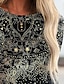 cheap T-Shirts-Women&#039;s T shirt Tee Tunic Graphic Floral Geometric Gray Print Long Sleeve Casual Daily Weekend Vintage Tunic Basic Round Neck Regular Fit Fall &amp; Winter