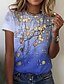 preiswerte T-shirts-Damen T Shirt Blumen Casual Festtage Wochenende Blau Purpur Orange Bedruckt Kurzarm Basic Rundhalsausschnitt Regular Fit