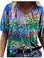 billige T-shirts-Dame Blomstret Afslappet Ferie Weekend Blomster Tema Abstrakt Maleri Kortærmet T-shirt V-hals Trykt mønster Basale Toppe Grøn Blå Gul S / 3D-udskrivning