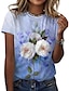 abordables T-shirts-T shirt Tee Femme Casual Vacances Fin de semaine Floral T shirt Tee Fleur Peinture Imprimer Manches Courtes basique Col Rond Vert Bleu Violet Standard S / 3D effet