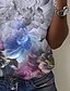billige Bedst sælgende toppe-Dame Blomstret Grafisk Daglig Weekend Blomster Tema Maleri Kortærmet T-shirt Rund hals Trykt mønster Basale Årgang Toppe Grå S / 3D-udskrivning