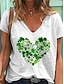 billige T-shirts-Dame Afslappet Daglig T-shirt Glædelig St Patrick&#039;s Day Kortærmet Hjerte V-hals Basale Toppe Hvid S / 3D-udskrivning