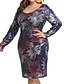 cheap Plus Size Dresses-Women&#039;s Plus Size Leaf Holiday Dress Sequins Crew Neck Long Sleeve Casual Spring Summer Daily Date Knee Length Dress Dress / Print