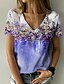 preiswerte T-shirts-Damen T Shirt Blumen Casual Festtage Wochenende Blume Farbe Kurzarm T Shirt V Ausschnitt Bedruckt Basic Grün Blau Purpur S / 3D-Druck