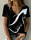 abordables T-shirts-Mujer Camiseta Retrato Casual Fin de semana Negro Estampado Manga Corta Básico Escote en Pico Ajuste regular