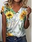 abordables T-shirts-T shirt Tee Femme Casual du quotidien Floral Plantes Spot Multicouleur Manches Courtes Fleur Col V basique Blanche Hauts S / 3D effet