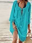 preiswerte Cover-Ups-Damen Sommerkleid Cover-Up Midikleid mit Schnürung UV Schutz Outdoorbekleidung Festtage Urlaub Urlaub Hawaiianisch U-Ausschnitt 3/4 Ärmel Regular Fit Hellblau Schwarz Weiß Farbe Einheitsgröße Größe