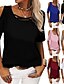 abordables Tops &amp; Blouses-Camiseta holgada de manga corta con hombros descubiertos de color sólido informal a la moda de primavera y verano para mujer