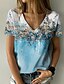 preiswerte T-shirts-Damen T Shirt Blumen Casual Festtage Wochenende Blume Farbe Kurzarm T Shirt V Ausschnitt Bedruckt Basic Grün Blau Purpur S / 3D-Druck