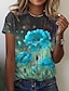 baratos Tops mais vendidos-Mulheres Floral 3D Casual Feriado Final de semana Tema Flores Pintura Manga Curta Camiseta Decote Redondo Imprimir Básico Blusas Azul Amarelo Vermelho S / Impressão 3D