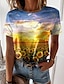 billige Bedst sælgende toppe-Dame 3D Solsikke Afslappet Ferie Weekend Blomster Tema 3D Maleri Kortærmet T-shirt Rund hals Trykt mønster Basale Toppe Gul S / 3D-udskrivning