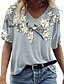 cheap T-Shirts-Women&#039;s T shirt Tee Floral 3D Bird Casual Holiday Weekend Floral Abstract 3D Printed Short Sleeve T shirt Tee V Neck Print Basic Essential White Blue Gray S