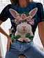 preiswerte T-shirts-Damen T Shirt Tier Hase Kaninchen Rose Blau Bedruckt Kurzarm Casual Festtage Wochenende Basic Rundhalsausschnitt Regular Fit