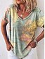 economico T-Shirt-Per donna Mappa Informale Fine settimana Pittura Manica corta maglietta A V Stampa Essenziale Top Verde Blu Viola S / Stampa 3D