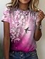 billige T-shirts-Dame T skjorte Gul Rosa Blå Trykt mønster Blomstret Fugl Avslappet Ferie Kortermet Rund hals Grunnleggende Normal Blomster Tema Maling S