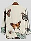billige Herreskjorter-Herre Skjorte Grafisk skjorte Dyr Sommerfugl V-hals Beige 3D-udskrivning udendørs Afslappet Langærmet 3D-udskrivning Tøj Mode Designer Afslappet Bekvem / Sport