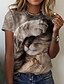 billige T-shirts-Dame T skjorte Katt 3D Brun Trykt mønster Kortermet Avslappet Helg Grunnleggende Rund hals Normal