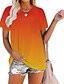 billige Super Sale-Batikfarvet V-hals Sommer Regulær Blå Vin Orange