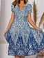 cheap Prom Dresses-Women&#039;s Knee Length Dress A Line Dress Swing Dress Blue Short Sleeve Print Floral V Neck Spring Summer Stylish Casual Vacation 2022 Loose S M L XL XXL 3XL