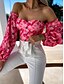 abordables Tops &amp; Blouses-Mujer Blusa Camisa Verde Trébol Morado Rosa Retazos Estampado Floral Casual Manga Larga Hombros Caídos Casual Regular Flor S