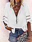 baratos Tops &amp; Blouses-Mulheres Blusa Tecido Decote V Zíper Básico Blusas Azul Branco Preto