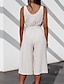 cheap Women&#039;s Jumpsuits-Women&#039;s Jumpsuit Solid Color Lace up Button Casual Round Neck Straight Street Casual Sleeveless Regular Fit White Pink S M L Spring