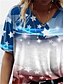 baratos T-shirts-Mulheres Bandeira Dia da Independência Manga Curta Camiseta Decote V Imprimir Básico Blusas Arco-íris S / Impressão 3D