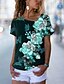 billige Bedst sælgende toppe-Dame Blomstret 3D Afslappet Ferie Weekend Blomster Tema 3D Maleri Kortærmet T-shirt V-hals Trykt mønster Basale Toppe Grøn Blå Lilla S / 3D-udskrivning