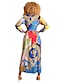abordables Mother Dresses-Mujer Vestido de una línea Vestido largo maxi Azul claro Manga Larga Geométrico Cuello Camisero caliente Elegante vestidos de vacaciones Delgado S M L XL XXL