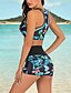 cheap Bikini-Women&#039;s Swimwear Bikini 2 Piece Normal Swimsuit Flower Open Back Printing Blue Scoop Neck Tank Top Bathing Suits Vacation Fashion Sports / Sexy / Modern / New / Padded Bras