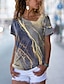 billige T-shirts-Dame T skjorte Gul Trykt mønster Grafisk Geometrisk Avslappet Helg Kortermet V-hals Grunnleggende Normal Abstrakt Maling S