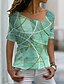 cheap T-Shirts-Women&#039;s T shirt Tee Geometric Pink Blue Green Print Short Sleeve Casual Weekend Basic V Neck Regular Fit