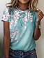 abordables T-shirts-T shirt Tee Femme Vert Bleu Rose Claire Imprimer Floral Casual Vacances Manches Courtes Col Rond basique Normal Standard Fleur Peinture S / 3D effet