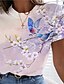 abordables T-shirts-Mujer Camiseta Arco Iris Retazos Estampado Floral Pájaro Casual Diario Manga Corta Escote Redondo Básico Regular S / Impresión 3D