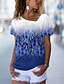 preiswerte Meistverkaufte Oberteile-Damen Graphic Blatt Casual Wochenende Blume Farbe Kurzarm T Shirt V Ausschnitt Bedruckt Basic Oberteile Grün Blau Purpur S / 3D-Druck