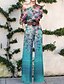 abordables Jumpsuits &amp; Rompers-Combinaison Femme Floral Imprimer Vêtement de rue Col Ras du Cou Intérieur du quotidien Manche Courte Standard Vert S Printemps