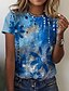 baratos T-shirts-Mulheres Camiseta Floral Diário Feriado Final de semana Tema Flores Pintura Manga Longa Camiseta Decote Redondo Imprimir Básico Verde Azul Roxo S / Impressão 3D