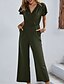 cheap Women&#039;s Jumpsuits-Women&#039;s Jumpsuit Solid Color Pocket Casual Daily V Neck Straight Street Casual Short Sleeve Regular Fit Black Pink Army Green S M L Spring