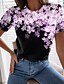 preiswerte T-shirts-Damen T Shirt Rosa Blau Purpur Blumen Bedruckt Kurzarm Casual Festtage Wochenende Basic Rundhalsausschnitt Regular Fit Blume Farbe