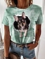billige T-shirts-Dame T-shirt Hund 3D Afslappet Weekend Blå Lilla Grøn Trykt mønster Kortærmet Basale Rund hals Regulær