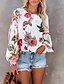 cheap Tops &amp; Blouses-Women&#039;s Blouse Shirt Floral Theme Floral Round Neck Print Casual Tops Lantern Sleeve Blue Orange Red / 3D Print