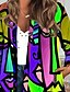baratos Jaquetas Femininas-Mulheres Blusão Diário Feriado Inverno Outono Padrão Casaco Decote Redondo Normal A Prova de Vento Casual Casaco Manga Longa Bloco de cor Retrato Imprimir Azul Roxo